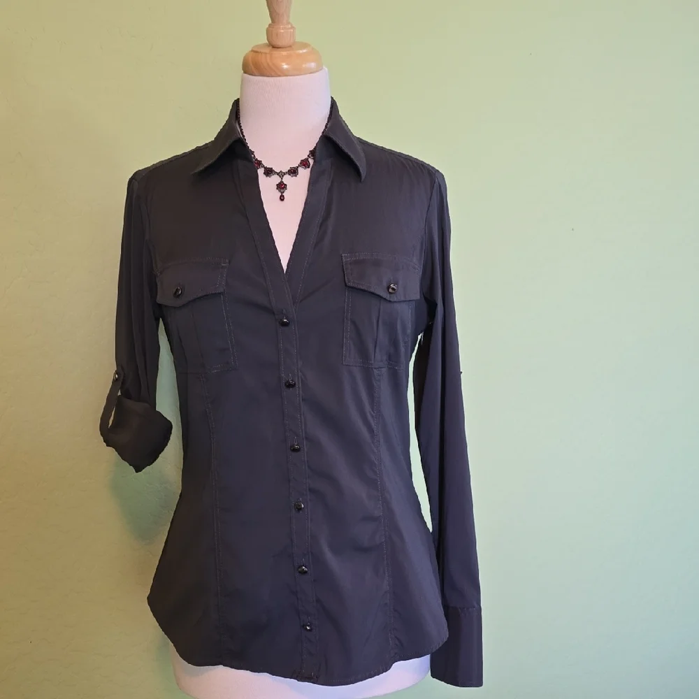 Express Dark Gray Button-Down Shirt for Women - Picture 3 of 9